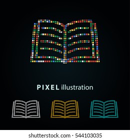 Book - pixel icon. Vector Illustration. Design logo element. Isolated on black background. It is easy to change to any color.