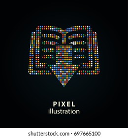 Book - pixel icon. Vector Illustration. Design logo element. Isolated on black background. It is easy to change to any color.
