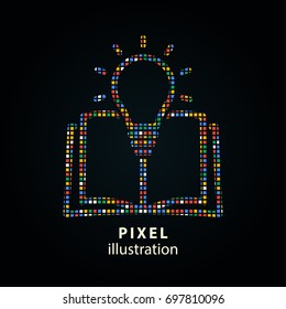 Book - pixel icon. Vector Illustration. Design logo element. Isolated on black background. It is easy to change to any color.