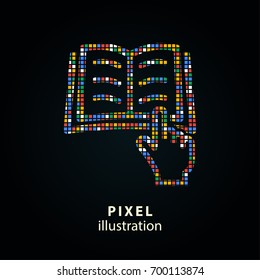Book - pixel icon. Vector Illustration. Design logo element. Isolated on black background. It is easy to change to any color.