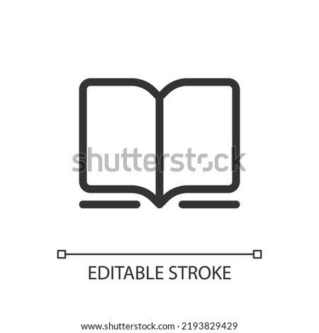 Book pixel perfect linear ui icon. Online bookstore. Buy, sell ebooks. E-commerce business. GUI, UX design. Outline isolated user interface element for app and web. Editable stroke. Arial font used