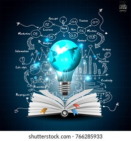Book and plan  Business  - Light bulbs world  -  modern Idea and Concept Vector illustration Business.