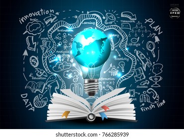 Book and plan  Business  - Light bulbs world  -  modern Idea and Concept Vector illustration Business.