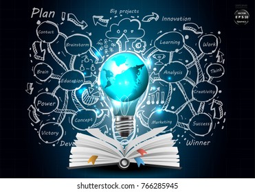 Book and plan  Business  - Light bulbs world  -  modern Idea and Concept Vector illustration Business.