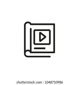 Book and play button line icon. Video lesson, ebook, guidance. Education concept. Can be used for topics like training, class, course.