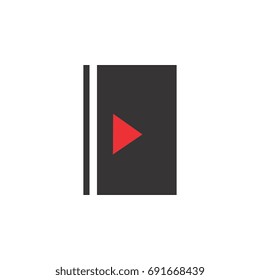 book with play button logo