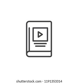Book with play button outline icon. linear style sign for mobile concept and web design. E-learning with e-book simple line vector icon. Symbol, logo illustration. Pixel perfect vector graphics