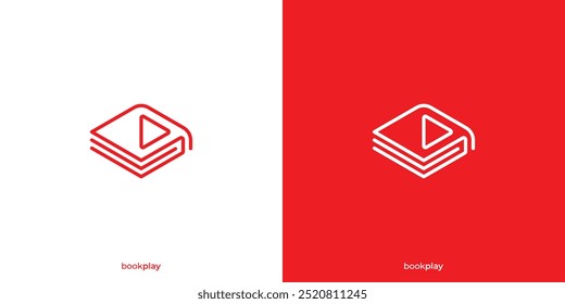 Book Play Logo. Abstract Book and Play Button with Lineart Outline Style. Online Eduaction Logo, Icon, Symbol, Vector, Design Inspiration.