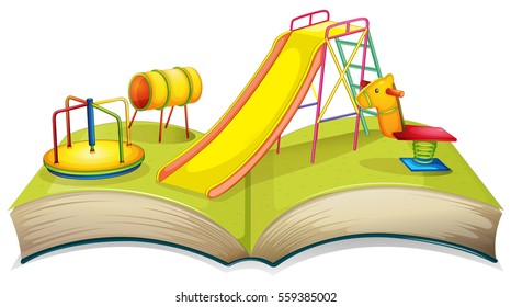 Book with playground scene illustration