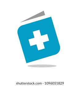Book and Plus Logo, Blue Medical Book, Health Book Icon Design, Positive Book Symbol