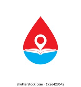 Book point drop logo design template. Education icon with pin combination. Concept of bookstore pointer symbol.