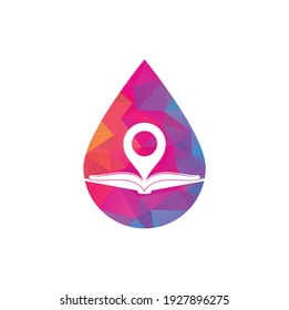 Logo-Design-Vorlage für Buchpunkte ablegen. Bildungs-Symbol mit Pin-Kombination. Konzept des Zeiger-Symbols für Buchhandlungen.