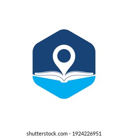Book point logo design template. Education icon with pin combination. Concept of bookstore pointer symbol.