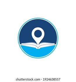 Book point logo design template. Education icon with pin combination. Concept of bookstore pointer symbol.
