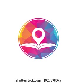 Plantilla de diseño de logotipo de punto de libro. Icono de educación con combinación de pines. Concepto del símbolo del puntero de librería.