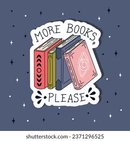 Book postcard. More books, please. Stacks of books in flat design style. World Book Day. Vector.