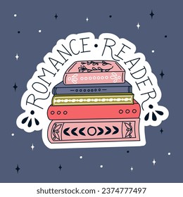 Book postcard. Romance reader. Stacks of books in flat design style. World Book Day. Vector.