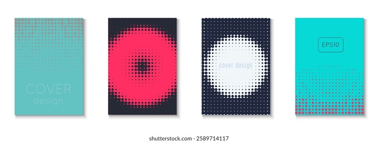 Book Poster Set. Future Concept In Minimal Layout. Minimalistic Brochure In 2d Frame. Wave Flyer. Minimalist Halftone Template. Geometric Party Texture. Trendy Book Poster