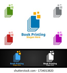 Book Printing Company Vector Logo Design for  Book sell, Book store, Media, Retail, Advertising, Newspaper or Paper Agency Concept