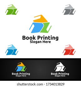 Diseño del logotipo de la empresa de impresión de libros Vector para la venta de libros, la tienda de libros, los medios de comunicación, la venta al por menor, la publicidad, el concepto de agencia de prensa o papel