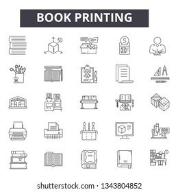 Book printing line icons for web and mobile design. Editable stroke signs. Book printing  outline concept illustrations