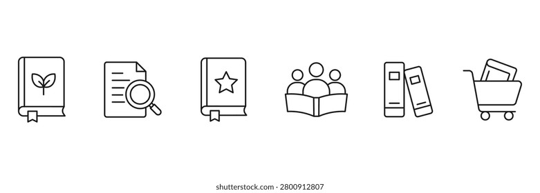 Book publishing icons set including literature review, bestseller, group reading, book store purchase, and educational materials from Book publishing.
