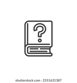 Book with question mark line icon. linear style sign for mobile concept and web design. Question book outline vector icon. Knowledge and FAQ symbol, logo illustration. Vector graphics