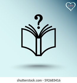 Book with question mark sign icon, vector illustration. Flat design style 