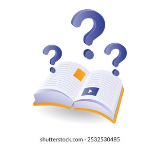 Book with question mark symbol asking information isometric illustration