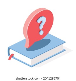 Book, question mark. Vector 3d symbol, isometric, color web icons, new flat style. Creative design idea, concept for infographics.