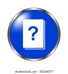 Book with question mark - vector icon on the blue button