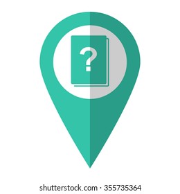 Book with question mark - vector icon;  green map pointer