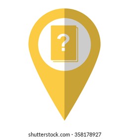 Book with question mark - vector icon;  yellow map pointer