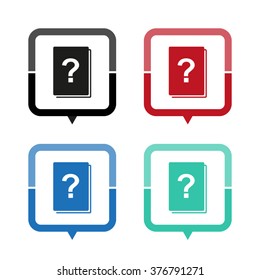 Book with question mark - vector icon; map pointer;  message bubble