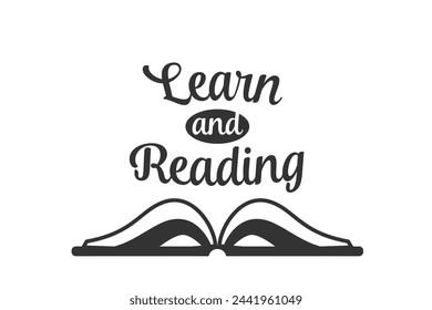 Book quote vector design illustration. Abstract business brand concept with open book, text sign learn and reading. Isolated on white background.