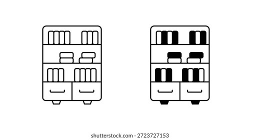 Icono de conjunto de estante de libro con fondo blanco Vector Ilustración de stock