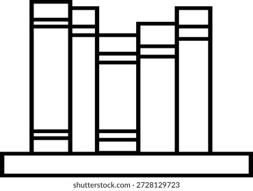 Ícone de racks de livros, representando o armazenamento de estantes para livros e documentos. Ideal para sistemas de biblioteca, educação ajustável em rack de livros de madeira, organização de escritório, aplicativos, web design e infográficos.