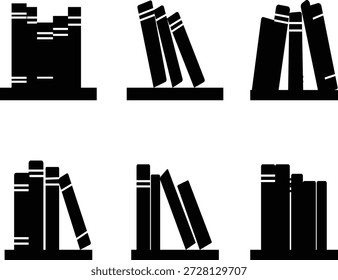 Conjunto de ícones de racks para livros, representando o armazenamento em estante de livros e documentos. Ideal para sistemas de biblioteca, educação ajustável em rack de livros de madeira, organização de escritório, aplicativos, web design e infográficos.