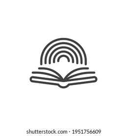 Book with rainbow line icon. linear style sign for mobile concept and web design. Fairy Tale book outline vector icon. Symbol, logo illustration. Vector graphics