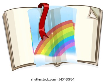 Libro con arco iris en la ilustración del cielo