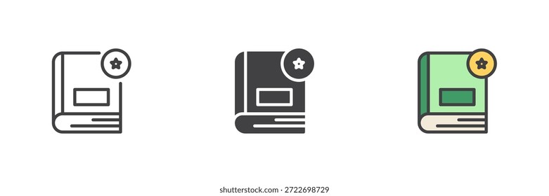 Ícone de estilo diferente de classificação de livro definido com o conceito de feedback de estrela. Sinal e símbolo do vetor de cor de contorno sólido e preenchido. Este pacote de ícones se encaixa nas interfaces de revisão, educação e ícone de livro.