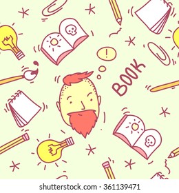 Book read doodle seamless pattern. Hand drawn vector background.