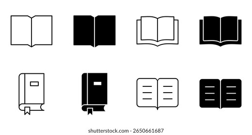 livro, leitura, educação, conjunto de ícones da biblioteca