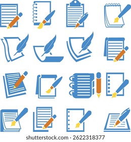 Book read and write icon set, study icon set blue vector with white background