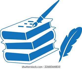 Book read and write icon, study icon blue vector