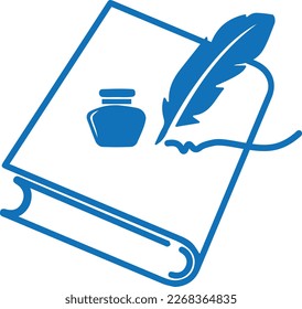 Book read and write icon, study icon blue vector