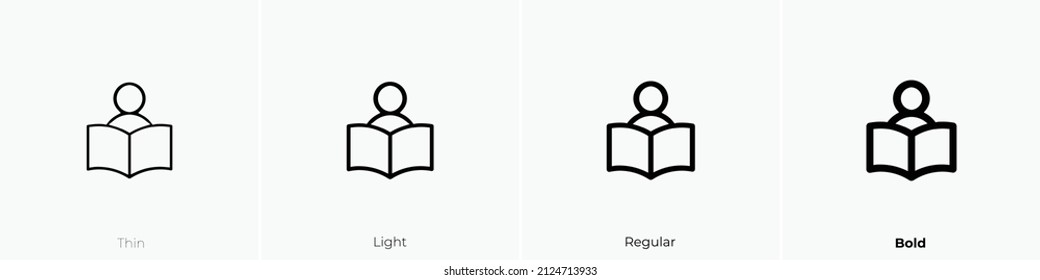 book reader icon. Thin, Light Regular And Bold style design isolated on white background