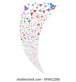 Book Reader random fireworks stream. Vector illustration style is flat bright multicolored iconic symbols on a white background. Object fountain made from scattered icons.
