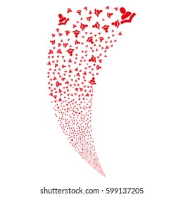 Book Reader random fireworks stream. Vector illustration style is flat red iconic symbols on a white background. Object fountain done from scattered pictographs.