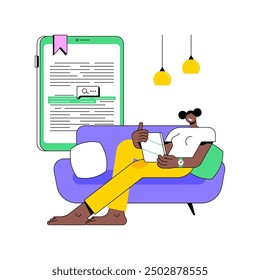 Book reading apps isolated cartoon vector illustrations. Woman reading book using tablet, modern IT technology, online education, application development, entertainment time vector cartoon.